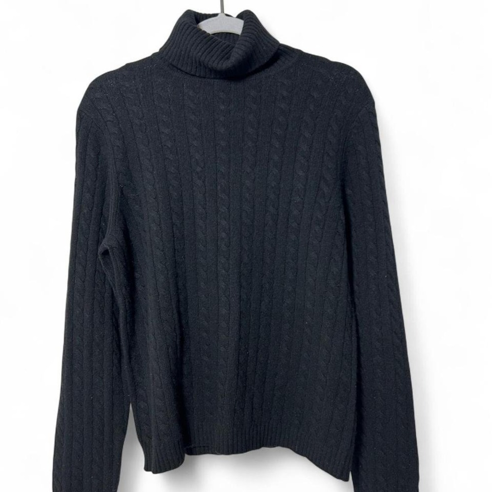Ann Taylor 100% Cashmere Sweater Women's Size Medium Black Cable Knit Turtleneck